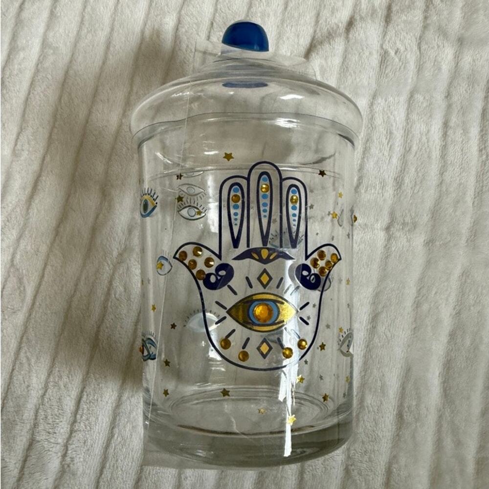 🧿 Mystical Evil Eye & Hamsa Hand Glass Jar with Lid 🌟